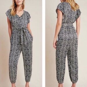 Black and White silky button up jumpsuit with sash